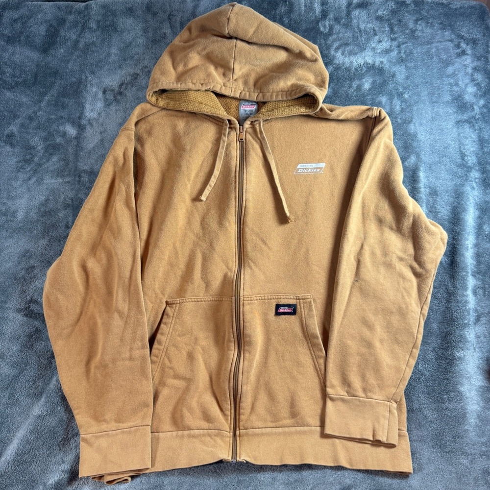 Dickies Mens XL Genuine Full Zip Hoodie Brown Waffle Lined Hood Sweatshirt